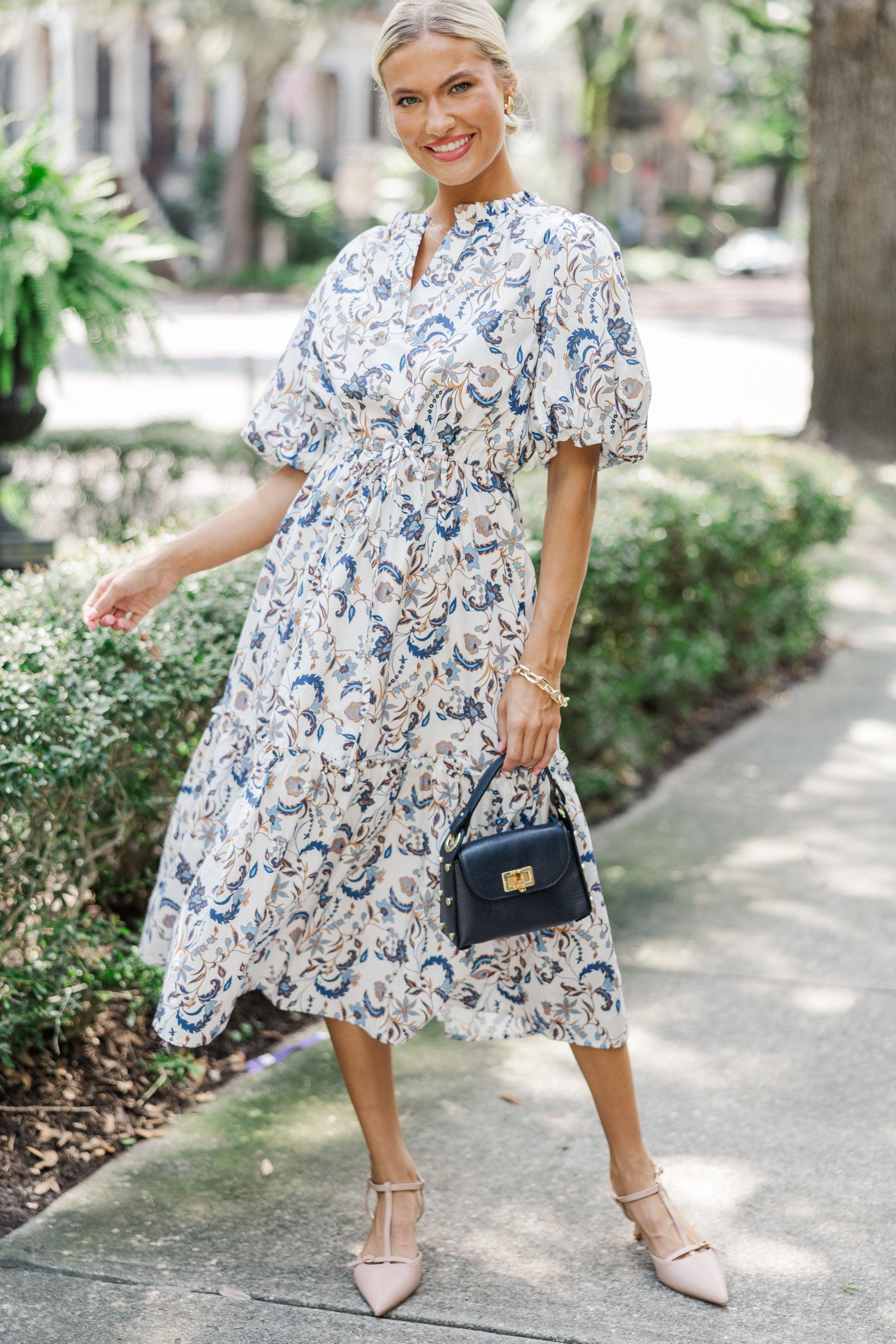 It's A Match Off White Floral Midi Dress Female Product Image