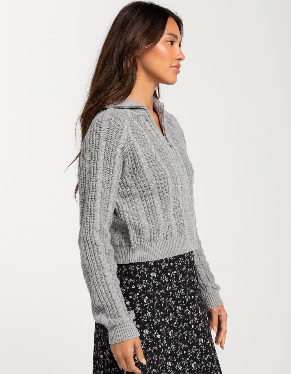 RSQ Womens Stadium Collar Cable Zip-Up Sweater - GRAY Product Image