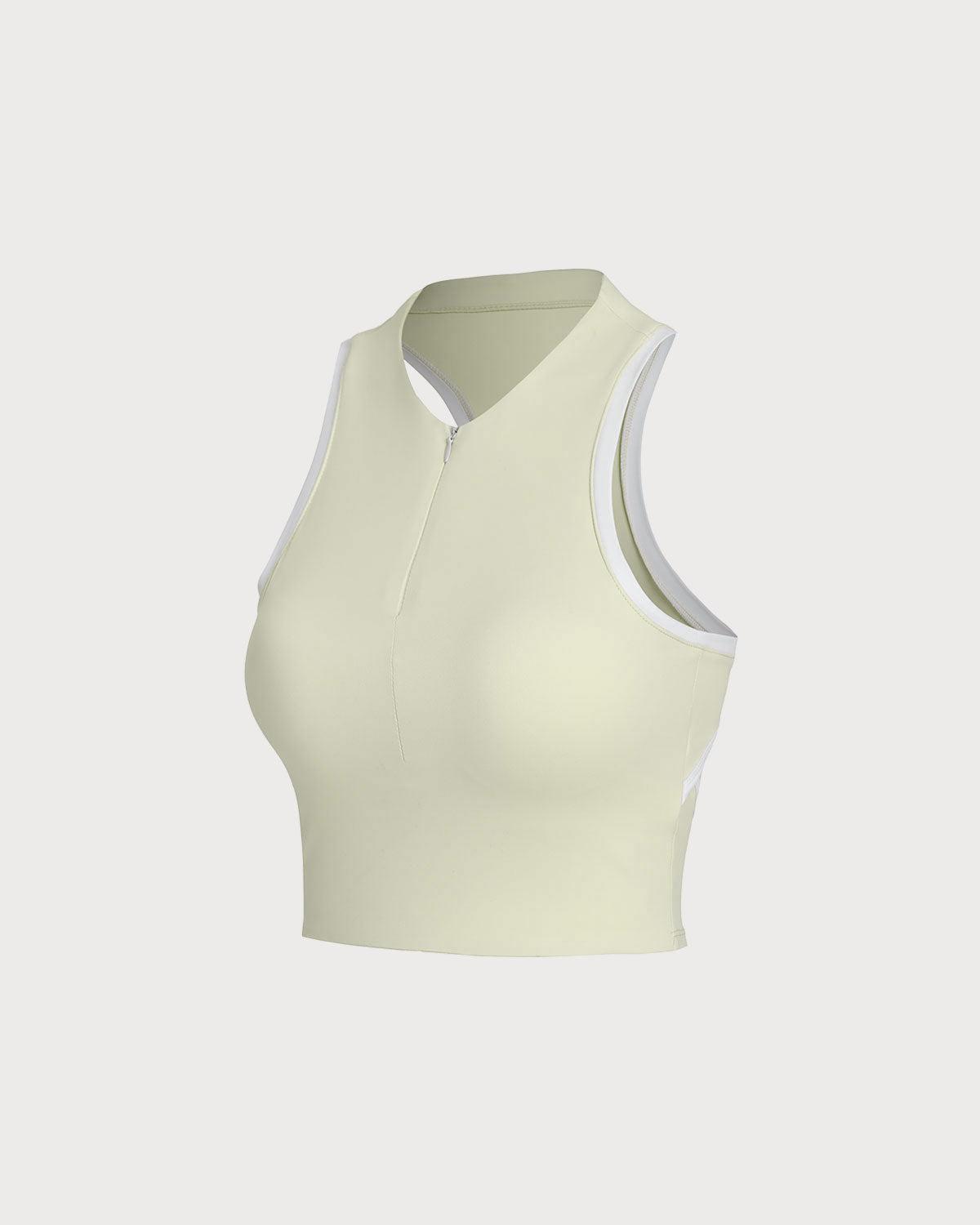 Apricot Round Neck Zipper Yoga Tank Top - Light Support Product Image