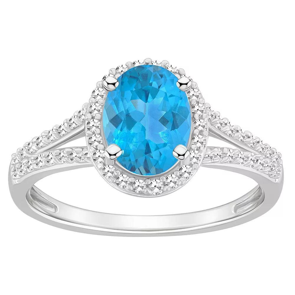 Celebration Gems Sterling Silver Gemstone & 1/4 Carat T.W. Diamond Halo Ring, Women's, Size: 5, Blue Topaz Product Image