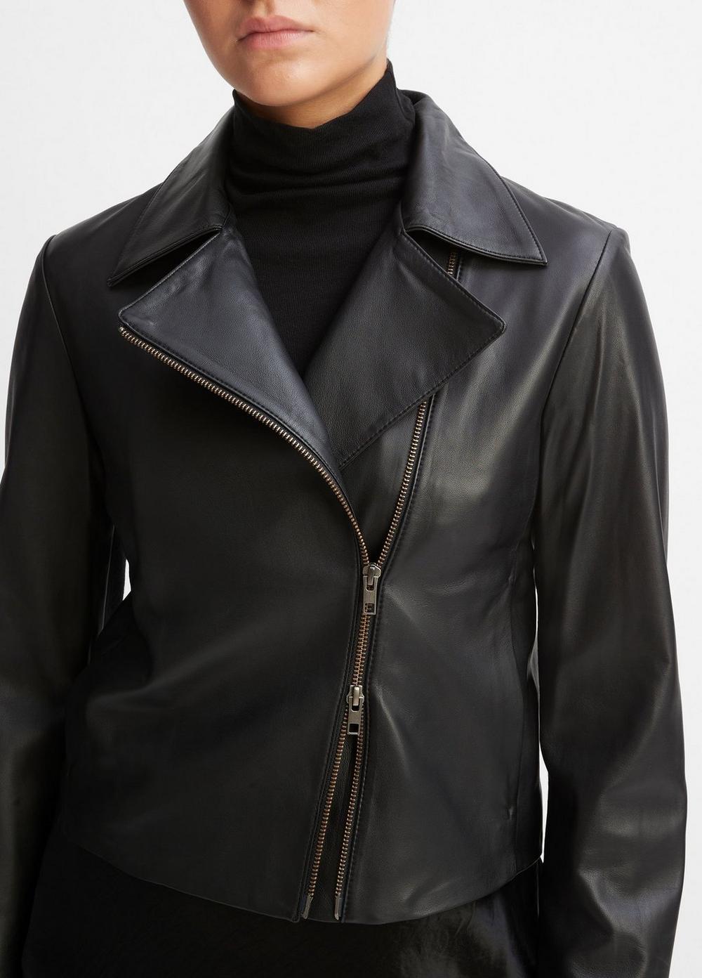 Womens Leather Cross-Front Moto Jacket, Black, Size S Vince Product Image