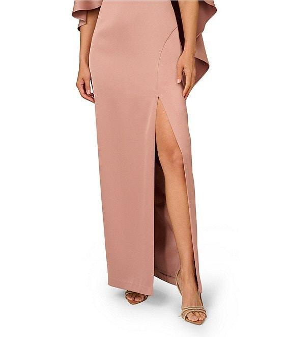 Aidan Mattox Crepe Back Satin Cape Beaded Neck Applique Dress Product Image
