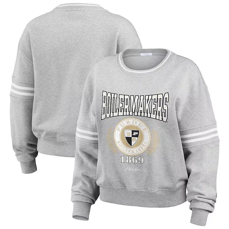 Women's WEAR by Erin Andrews Heather Gray Purdue Boilermakers Classic Stripe Pullover Sweater, Size: Small, Grey Product Image