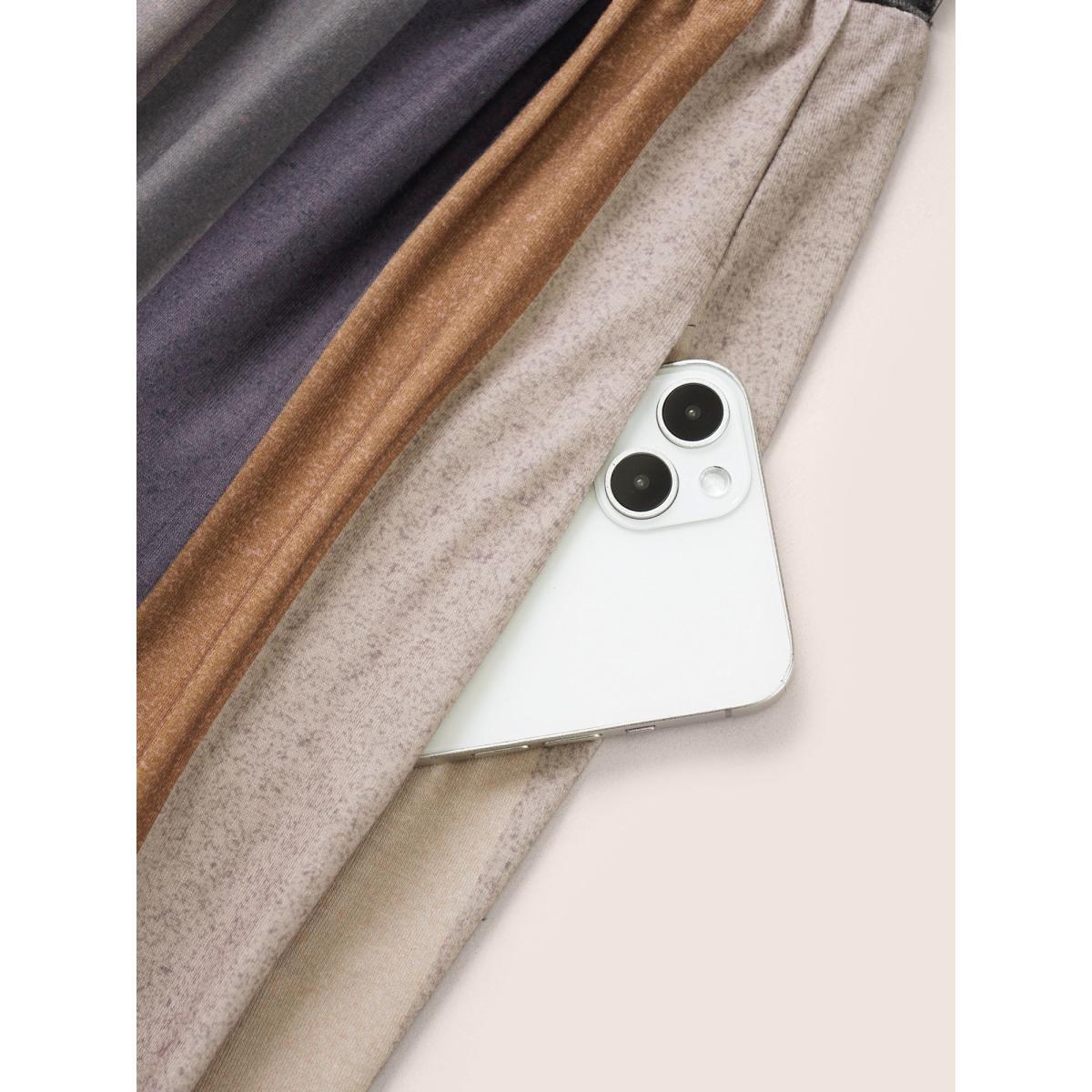 Plus Size Solid Patchwork Pocket Striped Flutter Hem Dress DimGray Women Casual Non Round Neck Elbow-length sleeve Curvy Midi Dress BloomChic 18-20/2X Product Image
