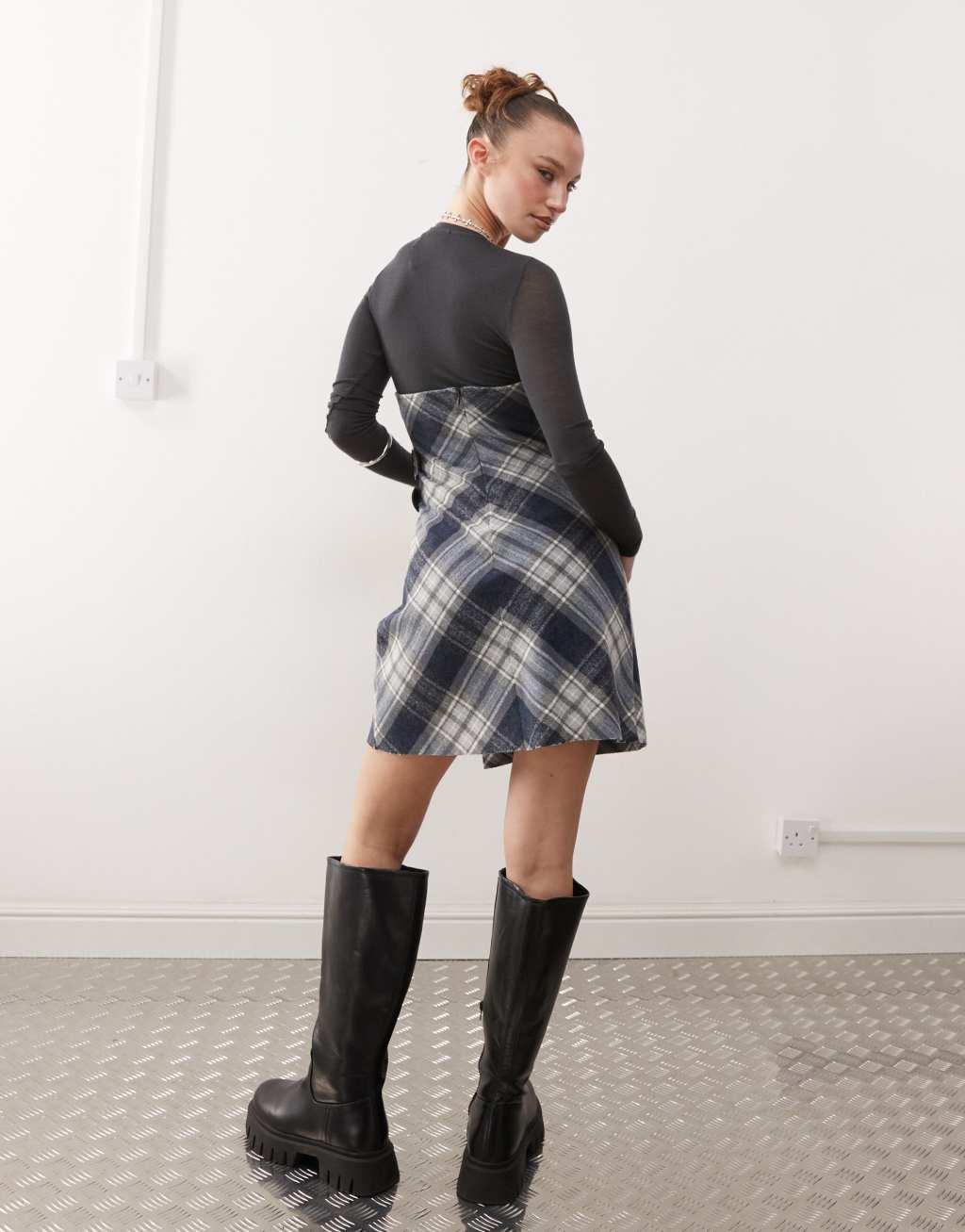 COLLUSION bandeau mini dress in brushed mono check Product Image