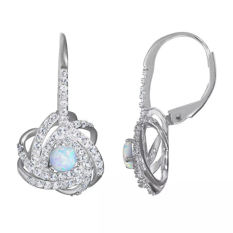 Designs by Gioelli Sterling Silver Gemstone Love Knot Leverback Earrings, Womens, Cr White Blue Product Image