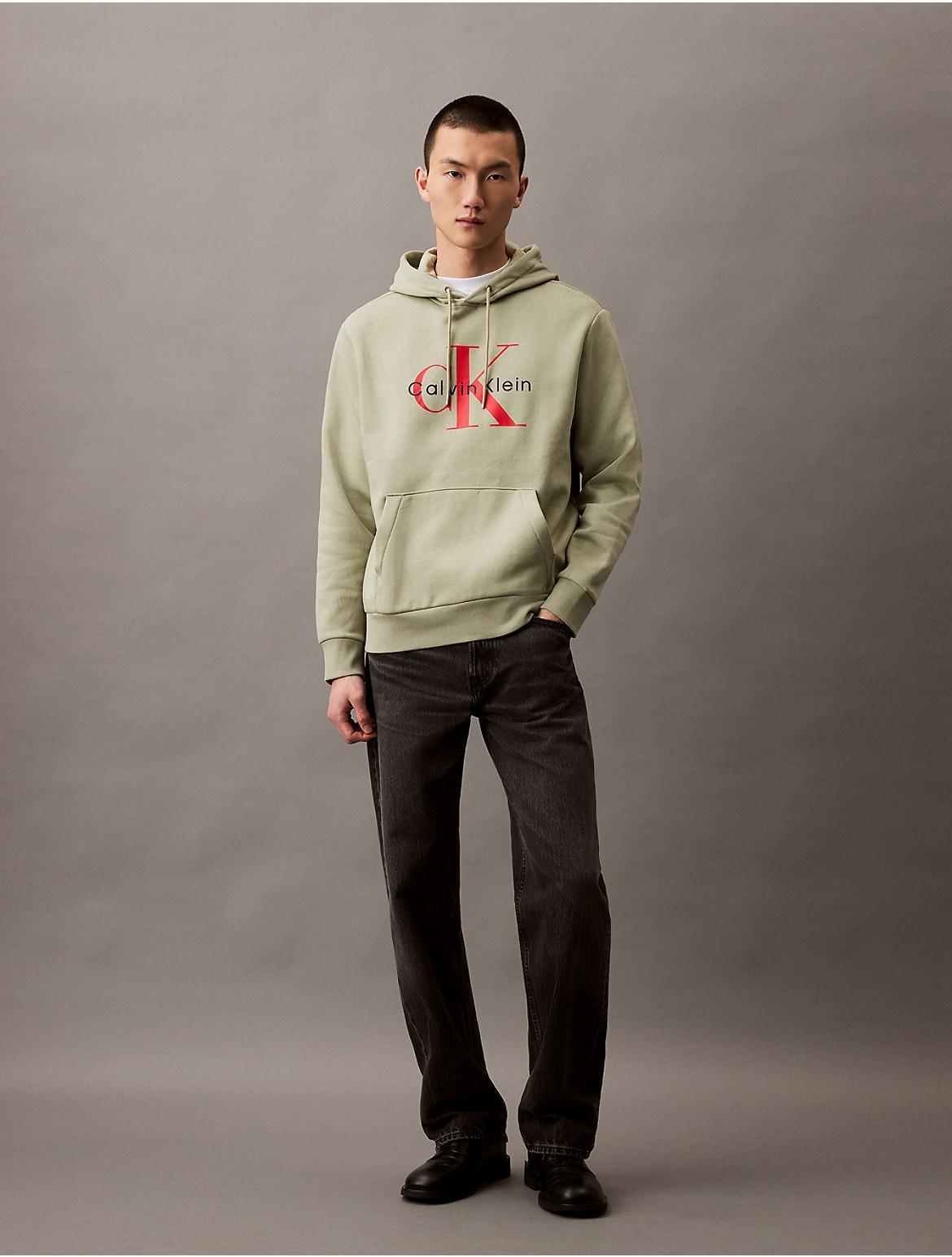 Calvin Klein Men's Monogram Logo Fleece Hoodie - Green - M Product Image