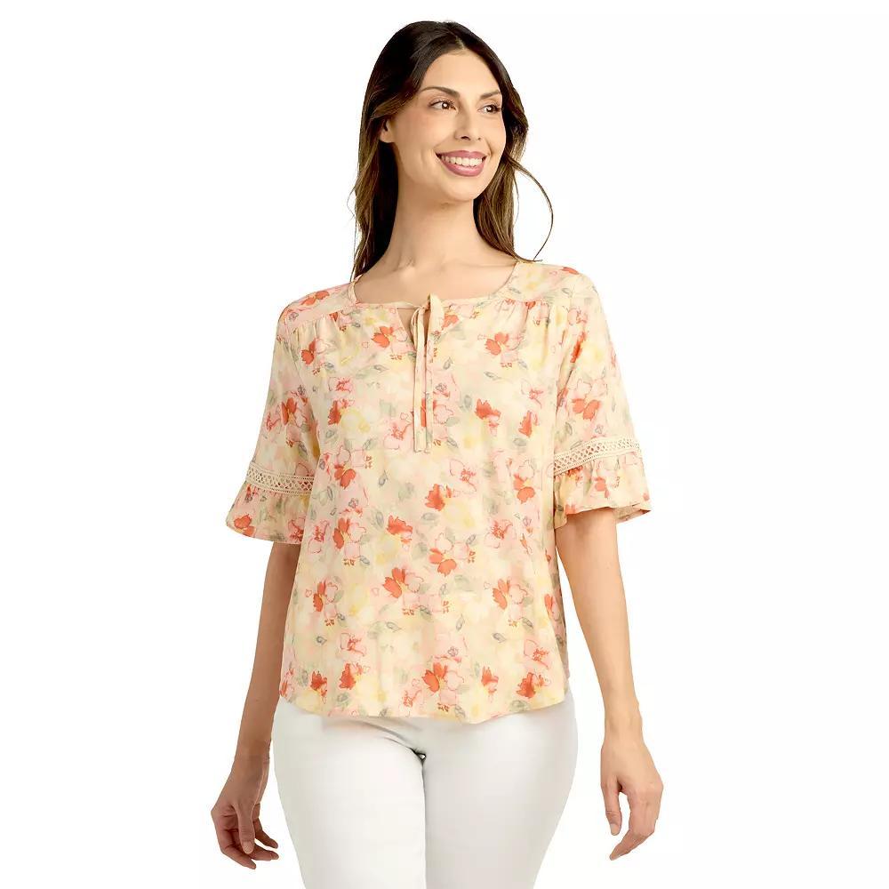 Womens AB Studio Elbow Sleeve Tie-Neck Top Product Image