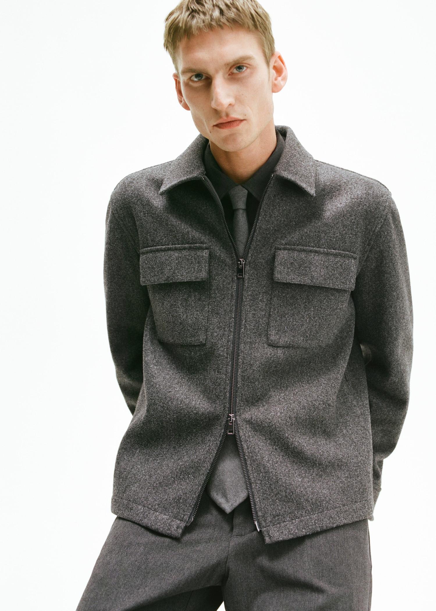Regular-fit flannel jacket with pockets - Men | MANGO USA Product Image