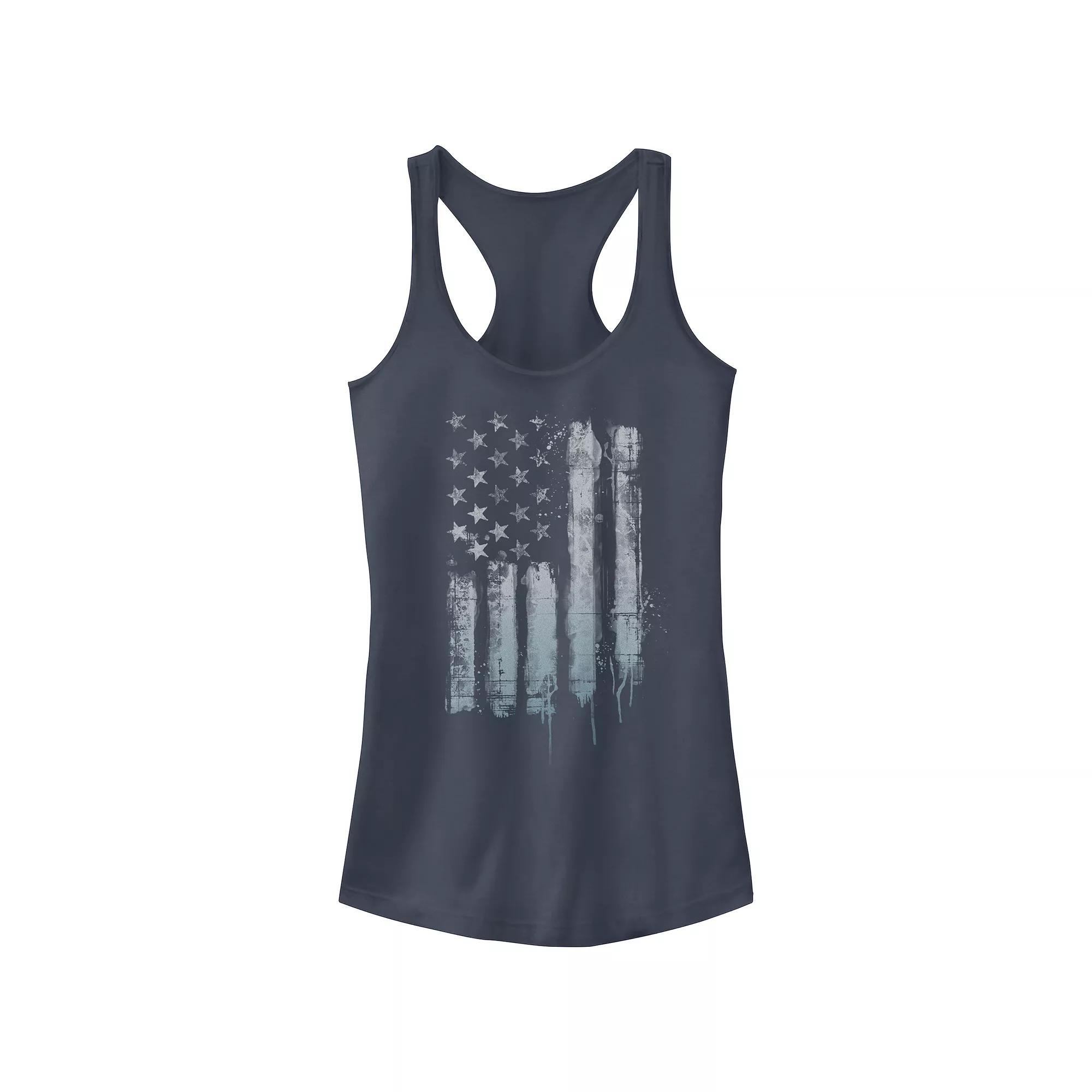 Juniors' Rustic American Flag Paint Drip Tank Top, Girl's, Size: XL, Black Product Image