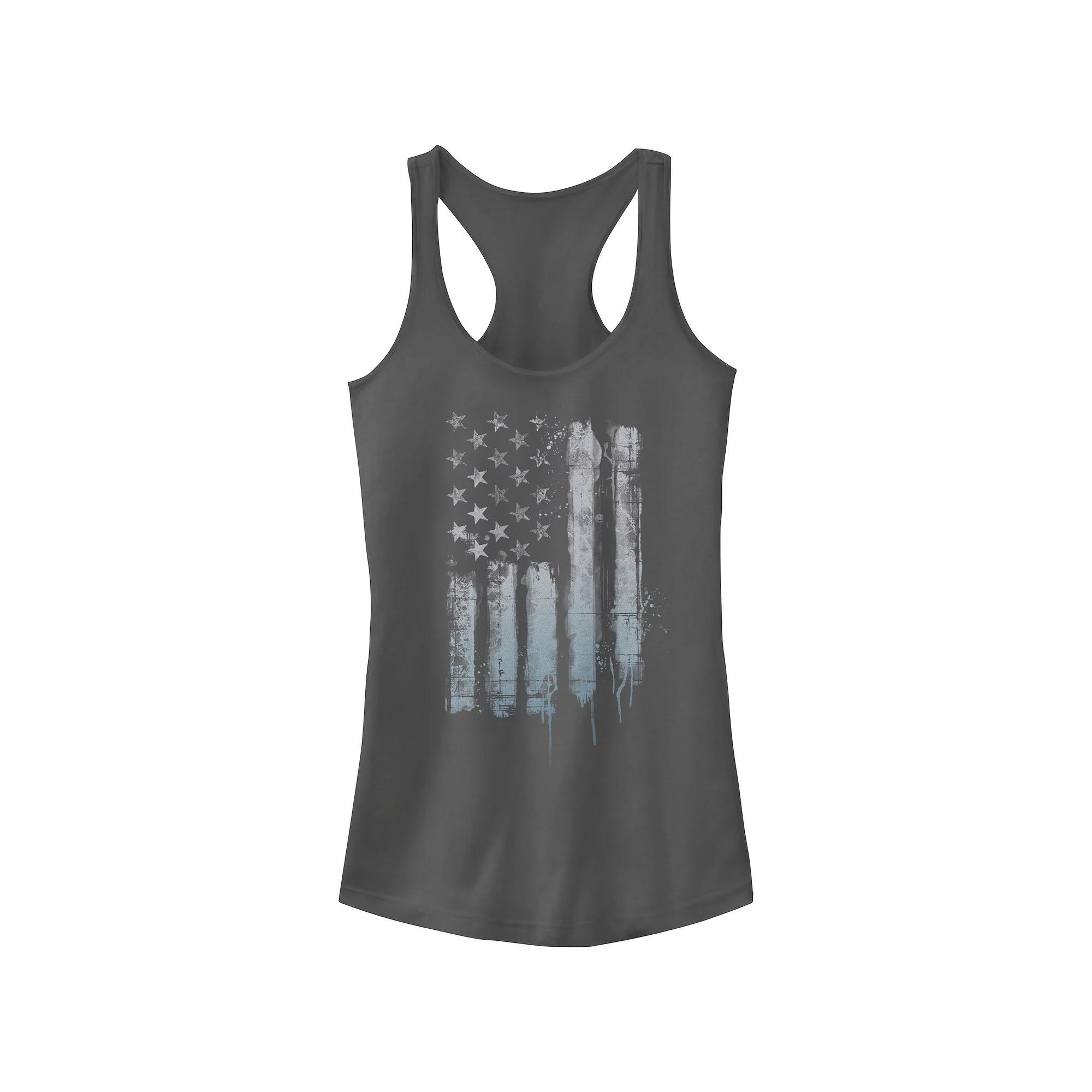 Juniors' Rustic American Flag Paint Drip Tank Top, Girl's, Size: XL, Black Product Image