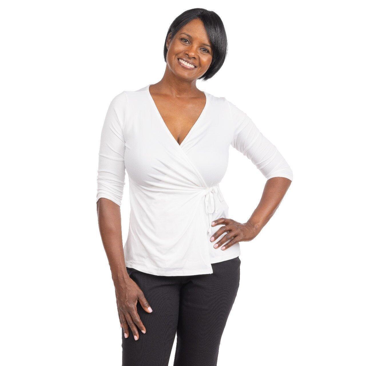 Inner Beauty Solid 3/4 Sleeve Surplice Front V-Neck Top Product Image