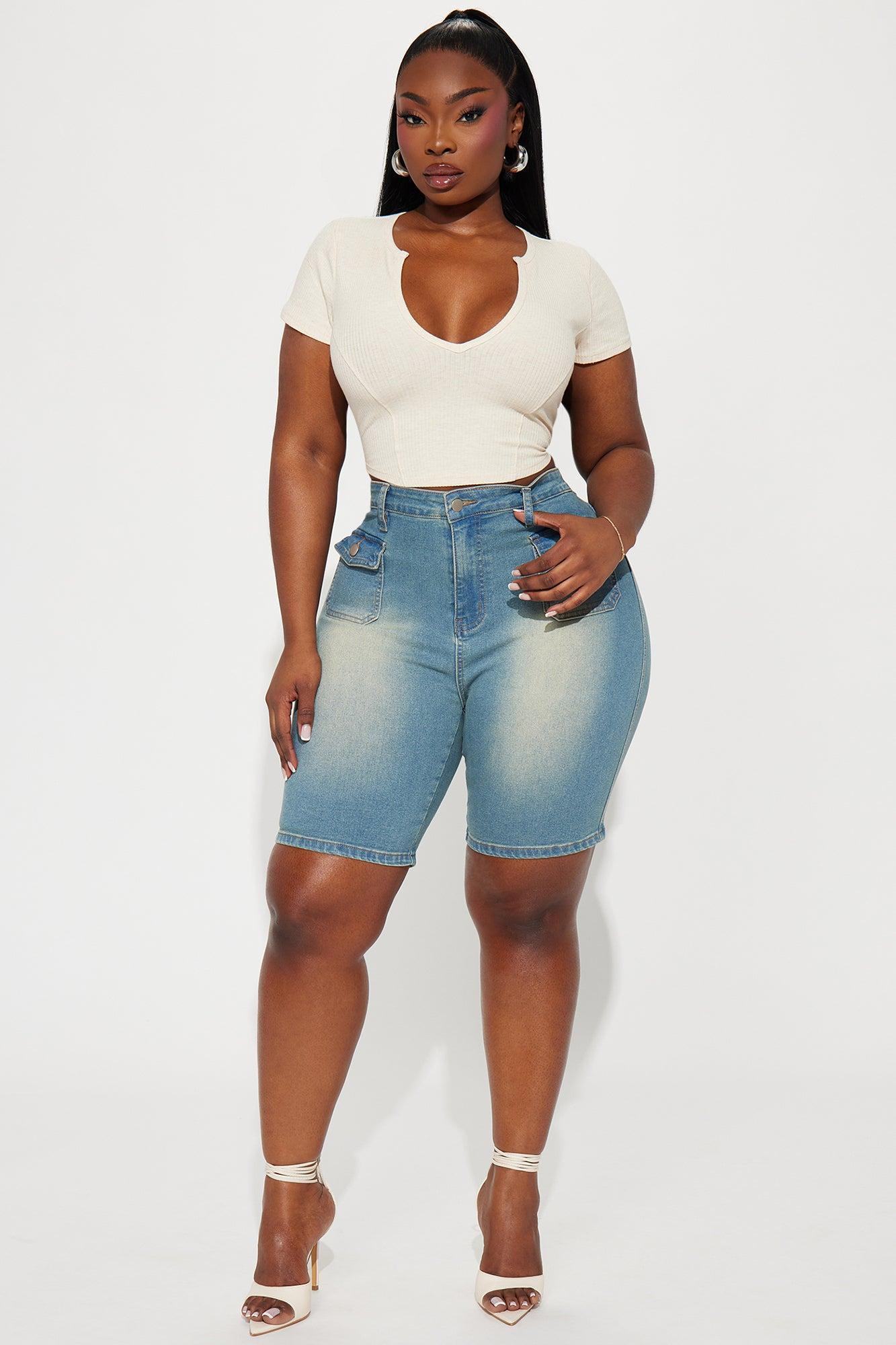 Shocker Tinted Stretch Denim Bermuda Shorts - Medium Wash Product Image