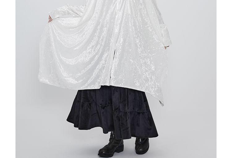 Long-Sleeve Jacquard Asymmetrical Midi Tunic Shirt Product Image