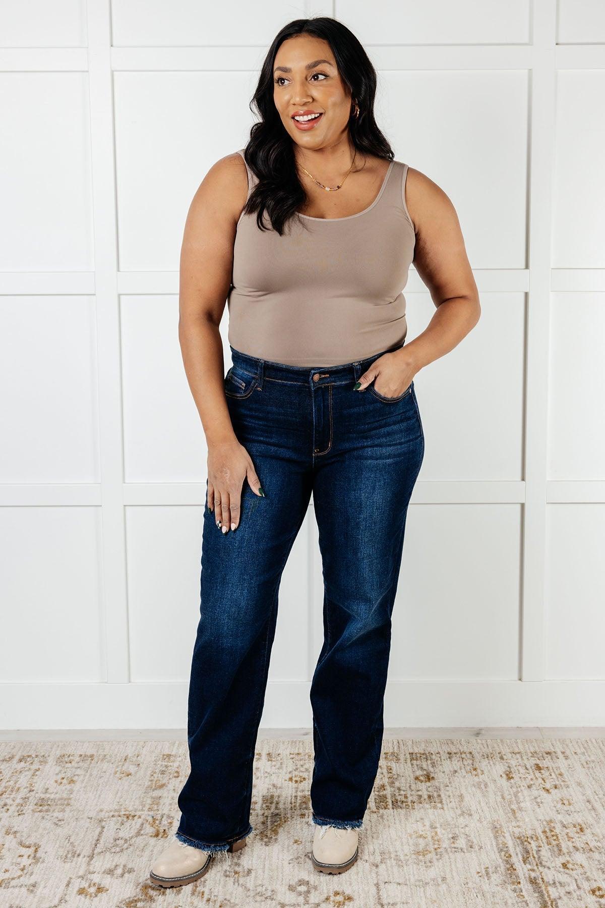 82622   Jacqueline Mid-Rise Frayed Hem Straight Leg Judy Blue Jean - ONLINE EXCLUSIVE! Product Image