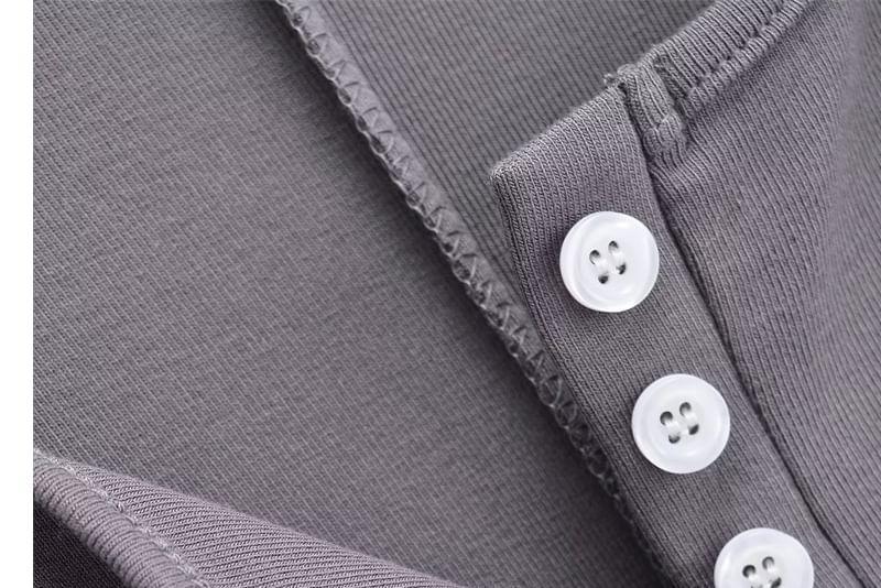 Long-Sleeve Henley Plain Maxi A-Line Dress Product Image