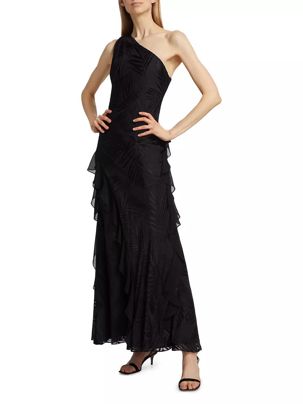Ryanna Chiffon Devore One-Shoulder Gown Product Image