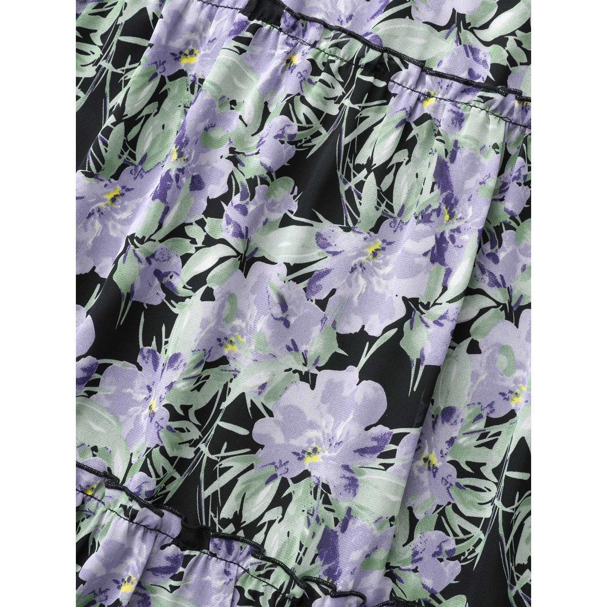 Plus Size Floral Ruffle Layered Hem Skirt Women BlackFlower Elegant No stretch Slanted pocket Everyday Skirts BloomChic 18-20/2X Product Image