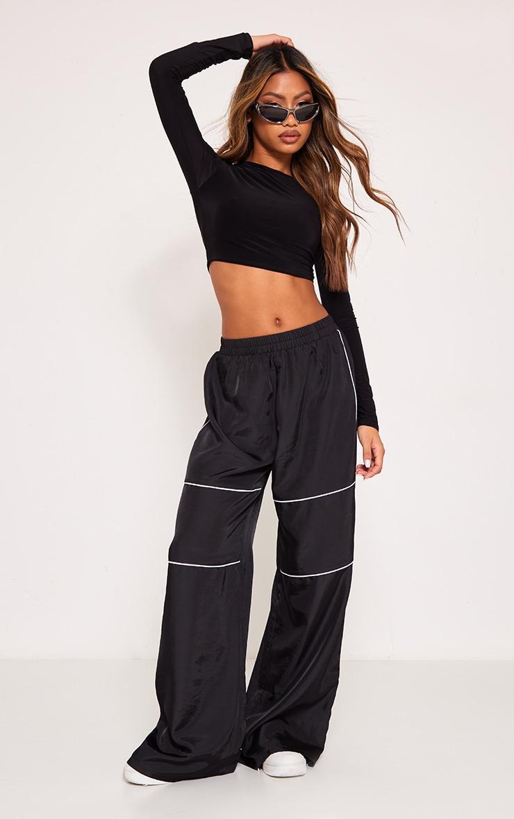 Black Basic Slinky Long Sleeve Crop Top Product Image