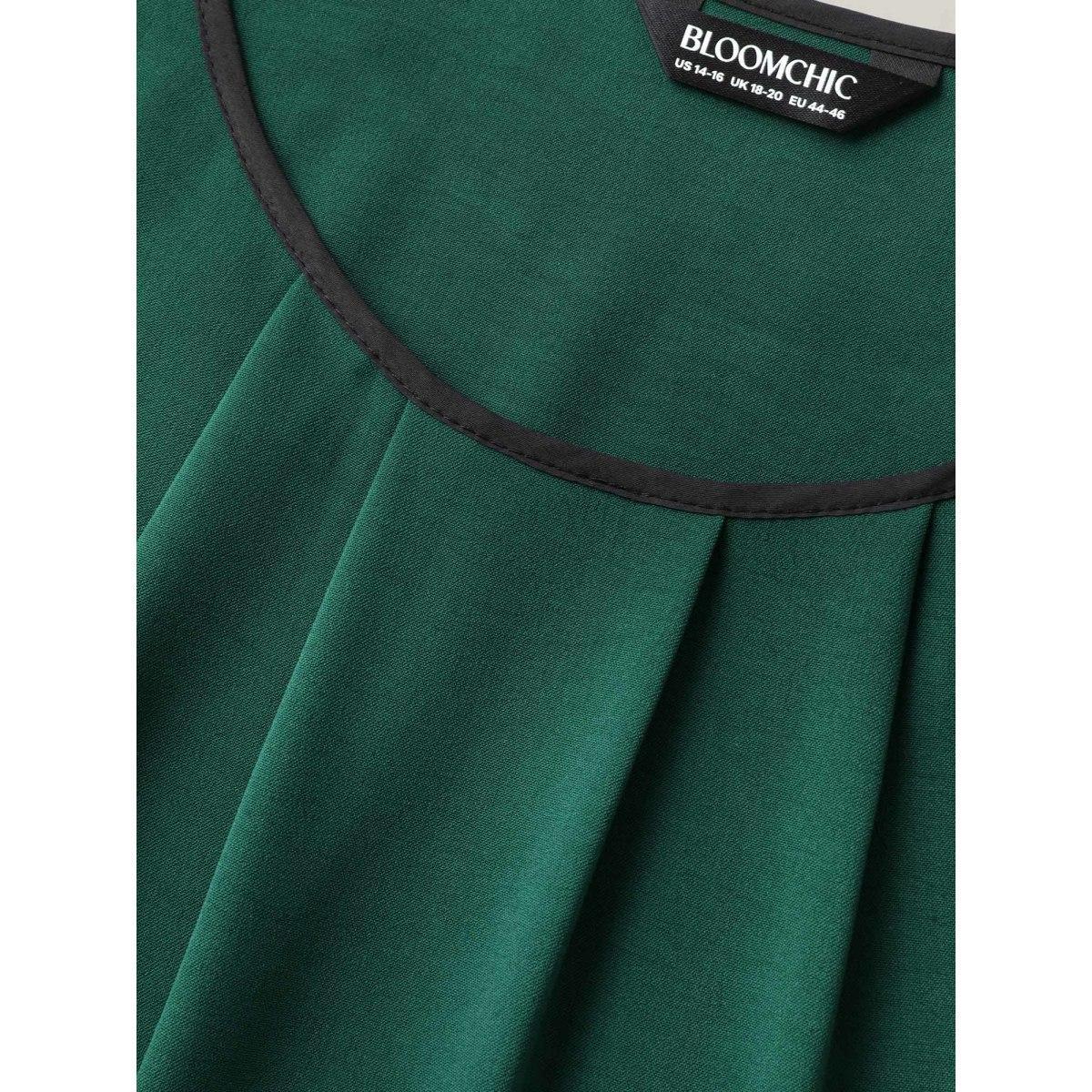 Plus Size Petal Sleeve Pleated Pockets Midi Dress DarkGreen Women Round Neck Short sleeve Curvy BloomChic 12/L Product Image