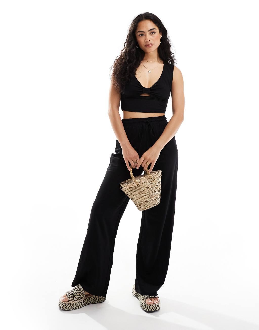 ONLY shirred cropped top in black - part of a set  Product Image