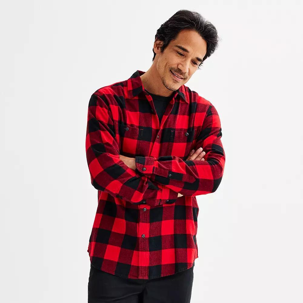 Men's Sonoma Goods For Life® Supersoft Flannel Button-Down Shirt, Size: Small, Light Blue Plaid Product Image