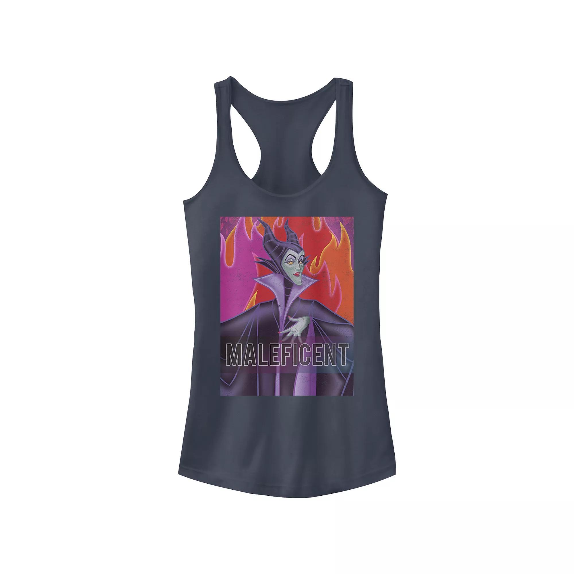 Disney Villains Sleeping Beauty Maleficent Flames Background Juniors' Racerback Tank Top, Girl's, Size: Small, Blue Product Image