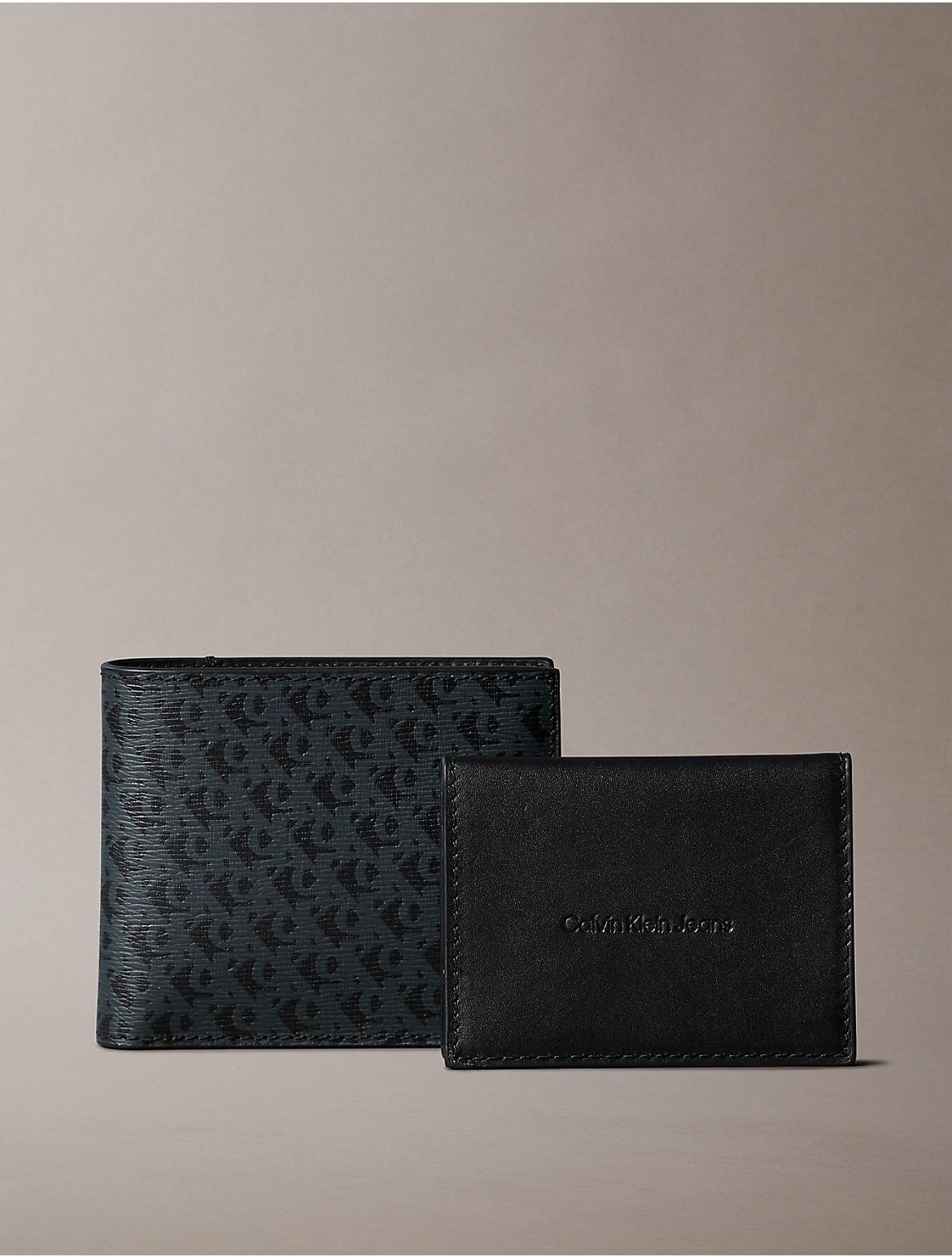 Calvin Klein Mens Allover Monogram Logo Matte Bifold Wallet + Card Case Product Image