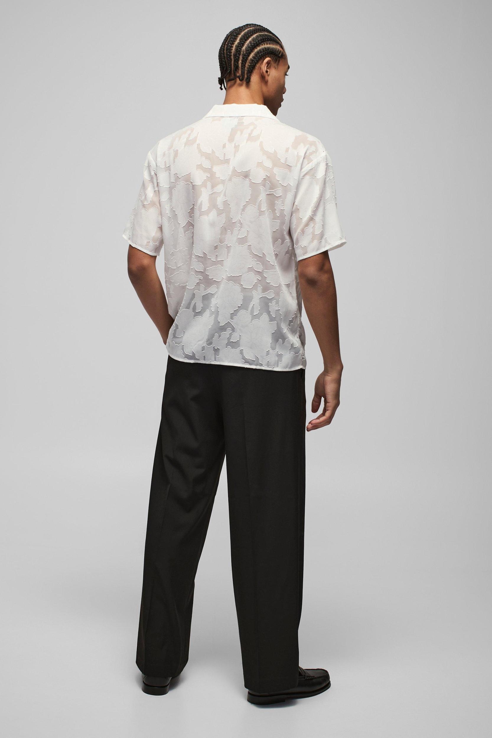 Oversized Organza Floral Revere Shirt | boohooMAN USA Product Image