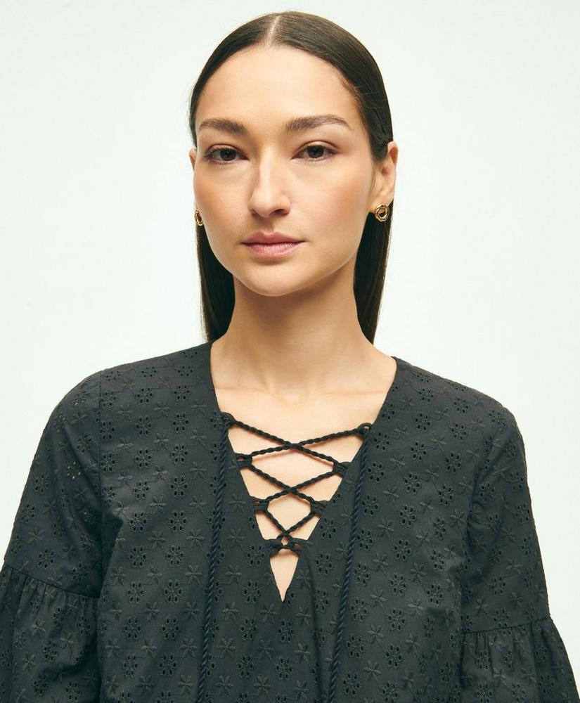 Cotton Tiered Eyelet Tie Neck Dress Product Image
