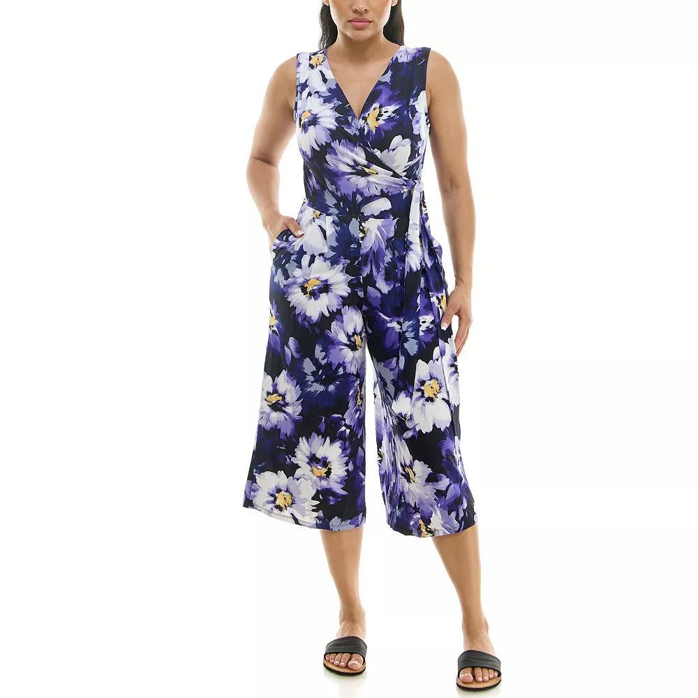 Women's Nina Leonard Print Surplice Wide-Leg Jumpsuit, Size: XL, Purple Product Image
