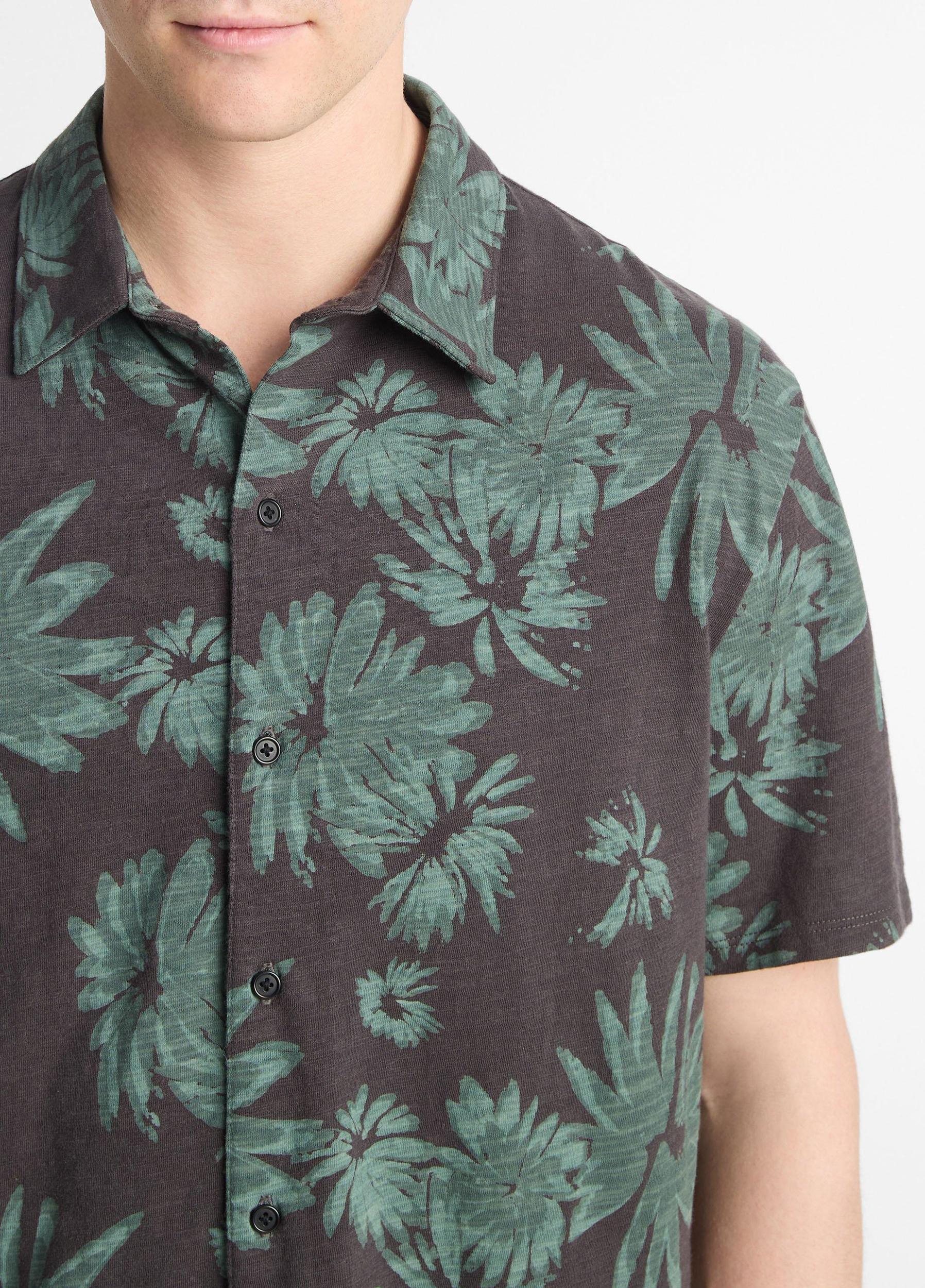 Mens Tossed Blooms Cotton Button-Front Shirt, Soft Black/petrol Green, Size XXL Vince Product Image
