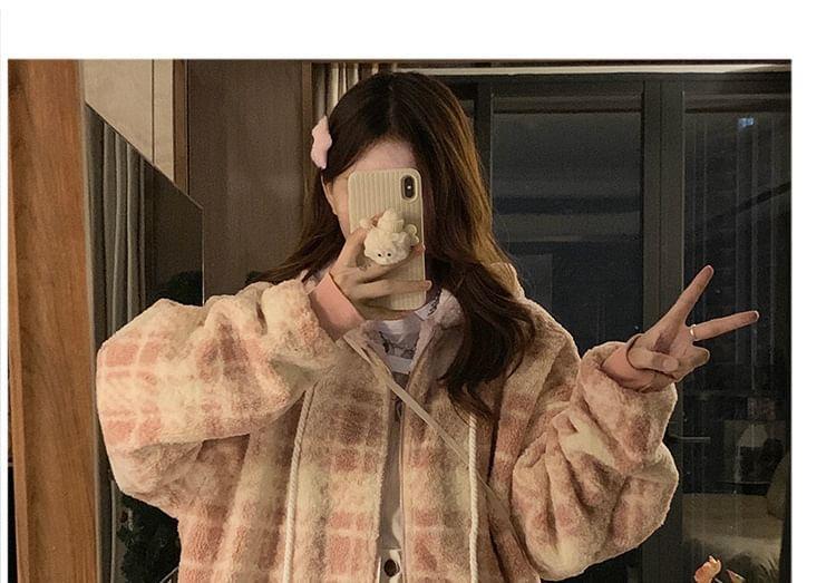 Plaid Padded Zip-Up Jacket Product Image