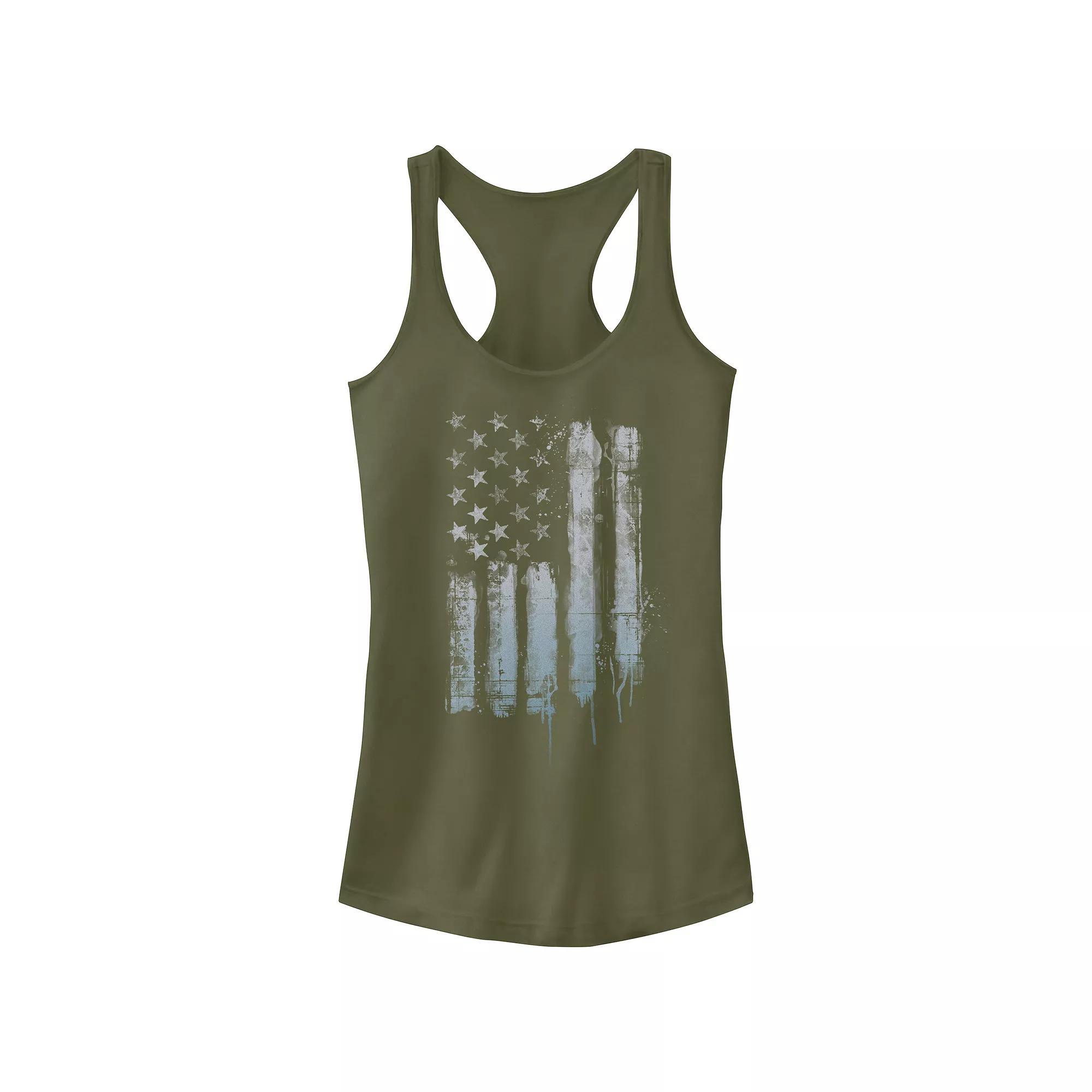 Juniors' Rustic American Flag Paint Drip Tank Top, Girl's, Size: XL, Black Product Image