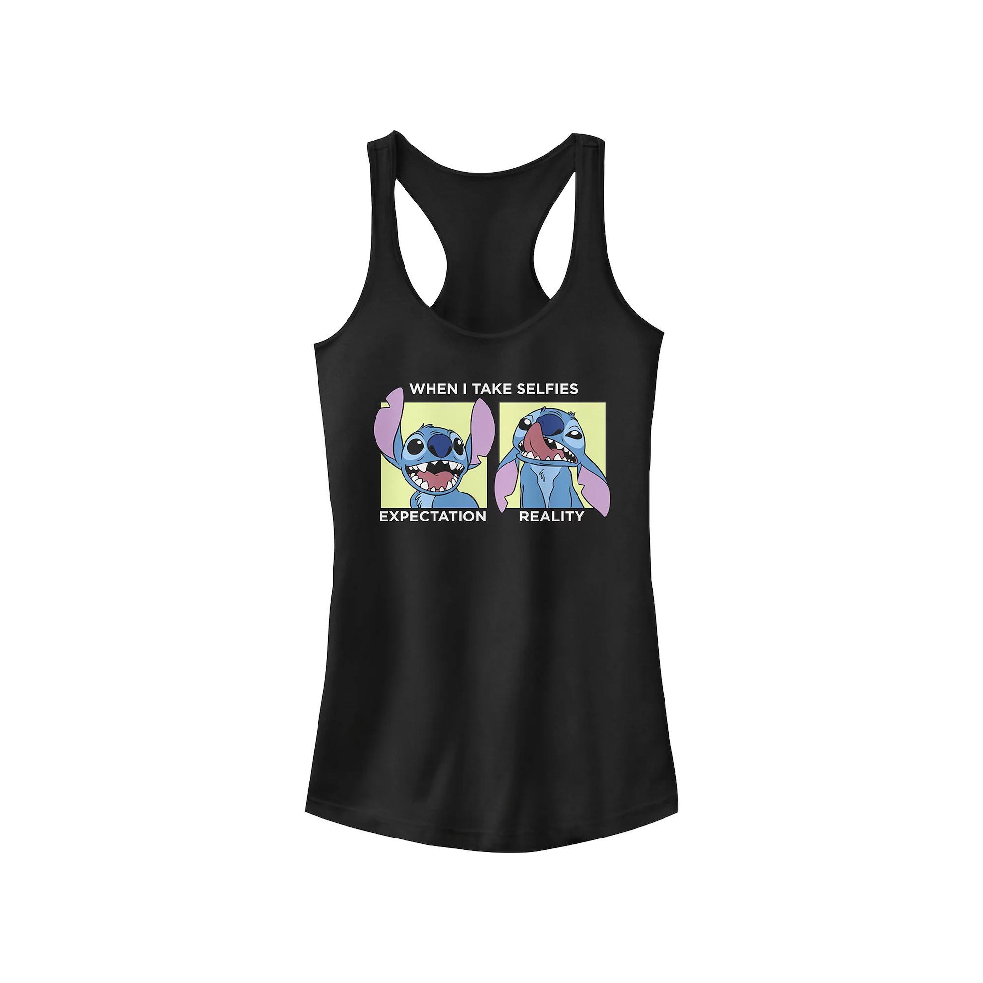 Juniors' Disney's Lilo & Stitch "When I Take Selfies" Expectation vs. Reality Tank Top, Women's, Size: Medium, Black Product Image