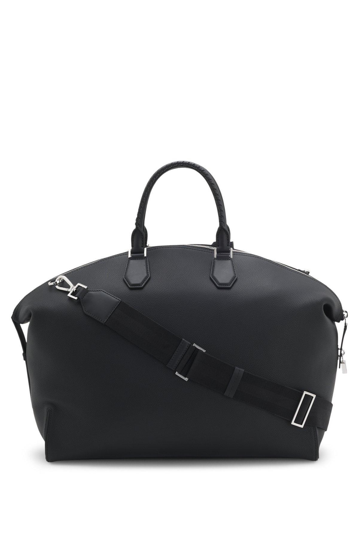 BOSS - Grained-leather holdall with detachable metal padlock - Black Product Image