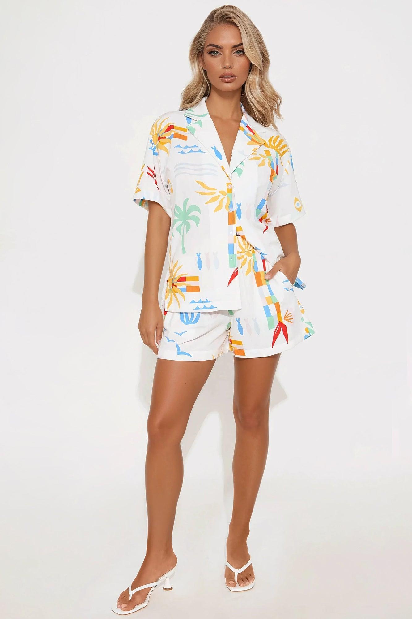 Taste Of Summer Linen Short Set - White/combo Product Image