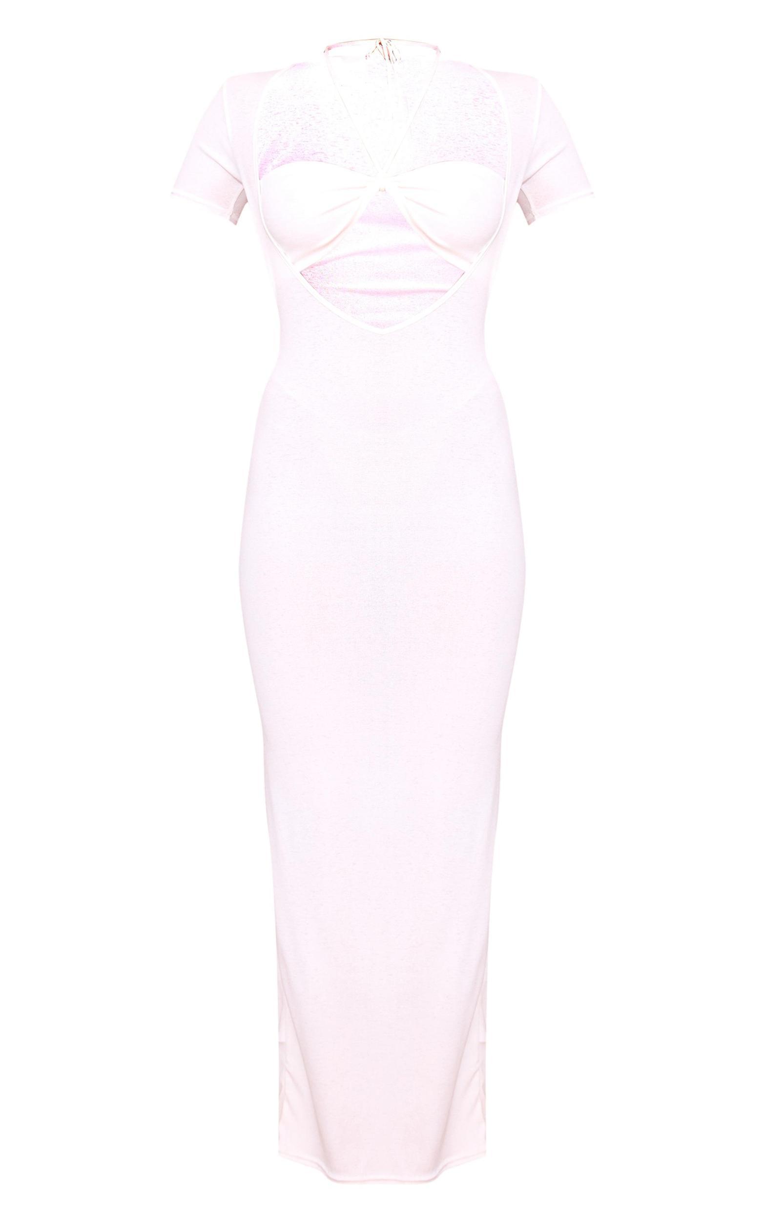 White Onion Skin Sheer Cup Detail Short Sleeve Maxi Dress Product Image