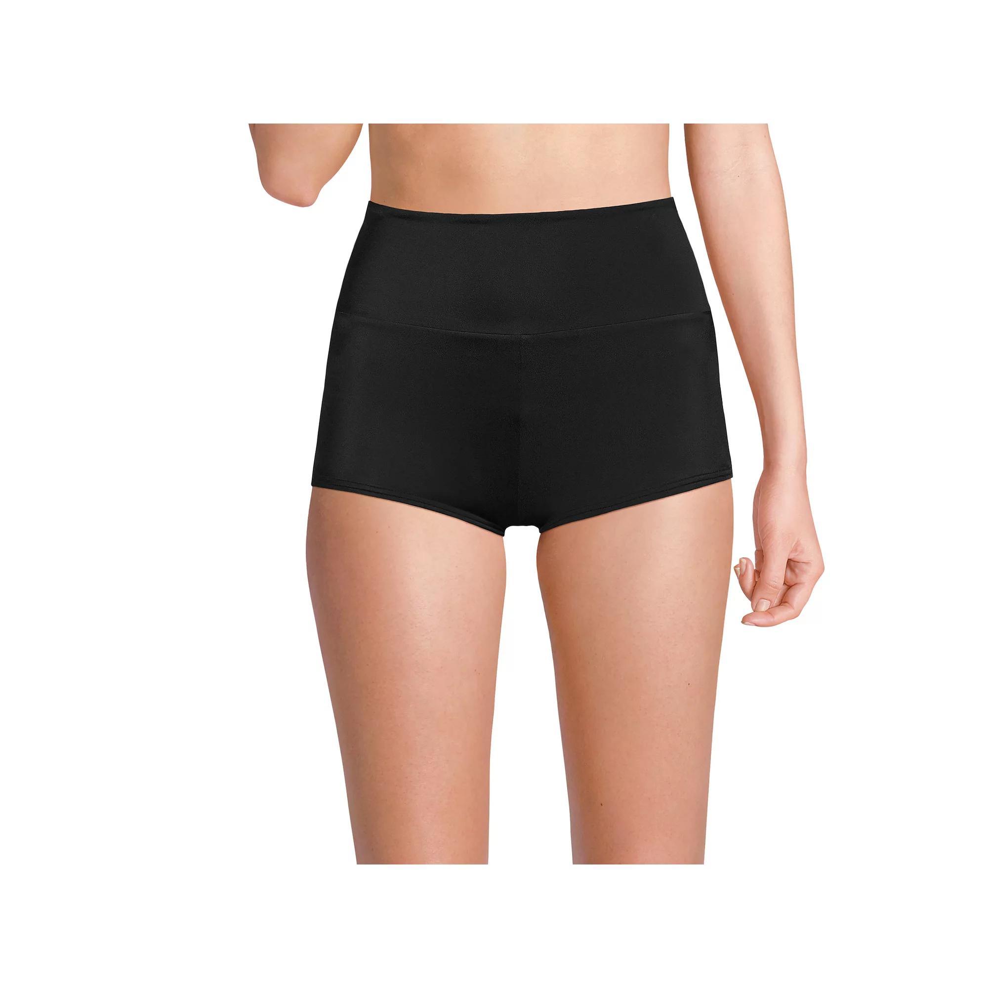 Women's Lands' End Tugless High Waisted Boy Short Swim Bottoms, Size: 18, Black Product Image