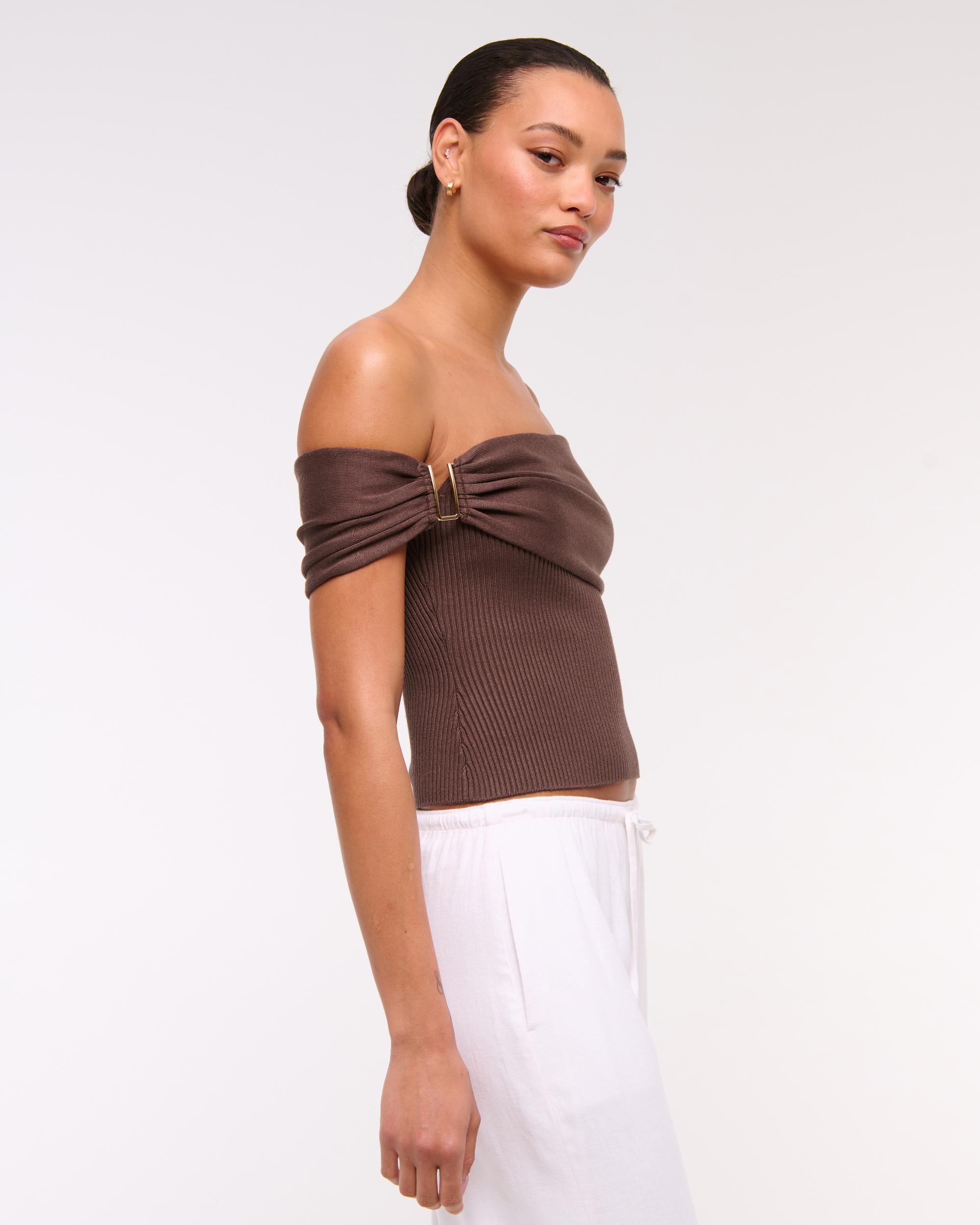 Hardware Off-The-Shoulder Sweater Top Product Image