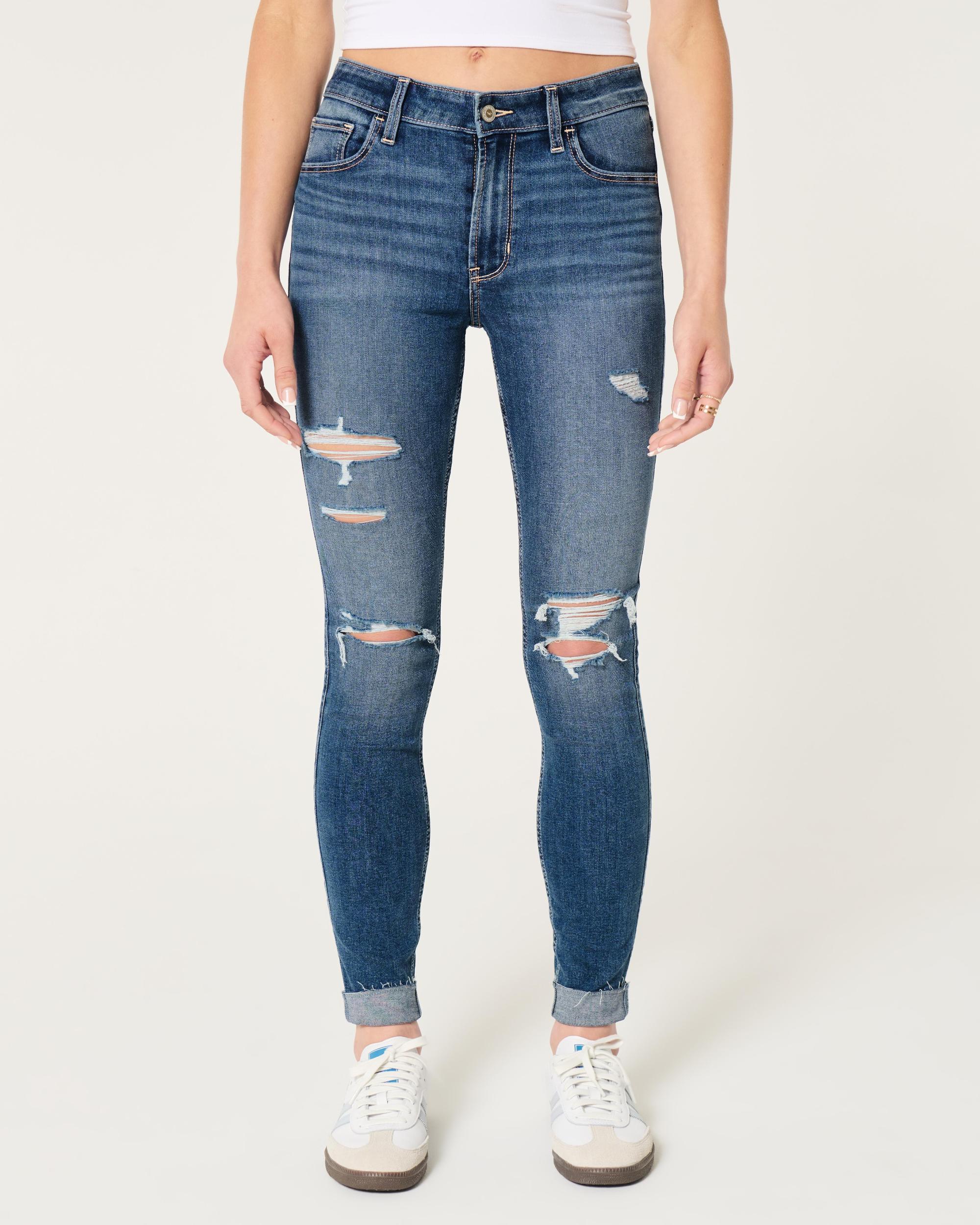High-Rise Ripped Medium Wash Super Skinny Jeans Product Image