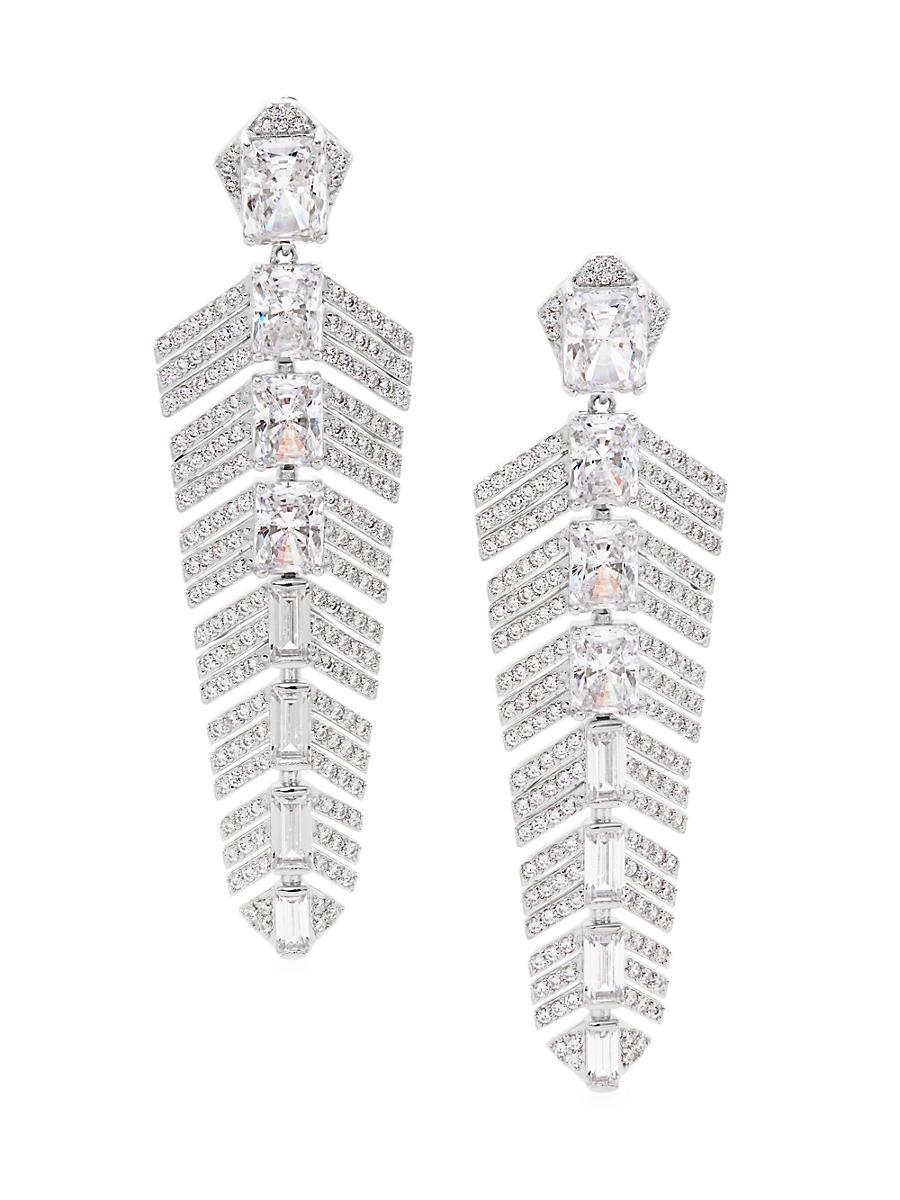 Womens Ear Candy Rhodium-Plated & Cubic Zirconia Feather Drop Earrings Product Image