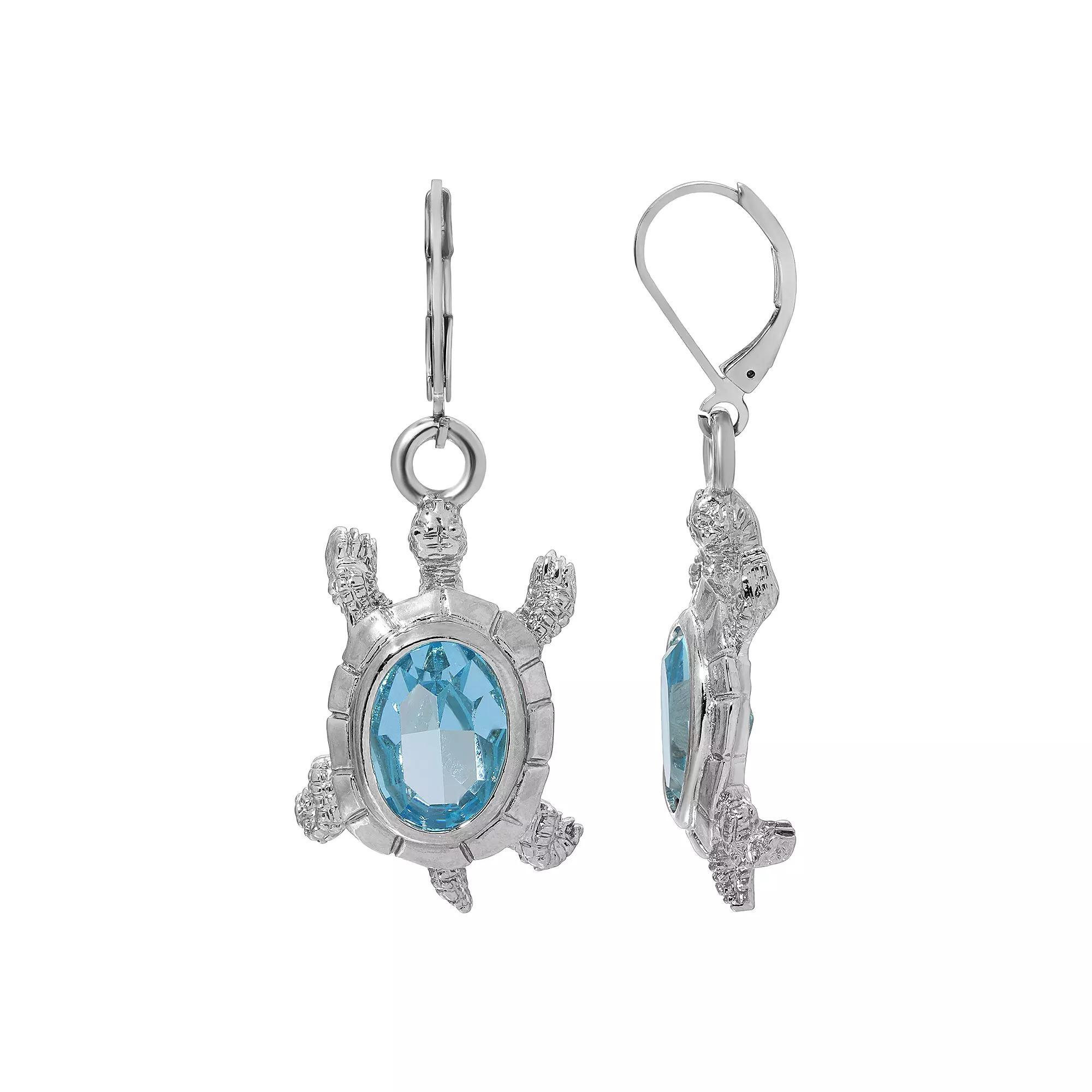 1928 Crystal Turtle Drop Earrings, Womens, Blue Product Image