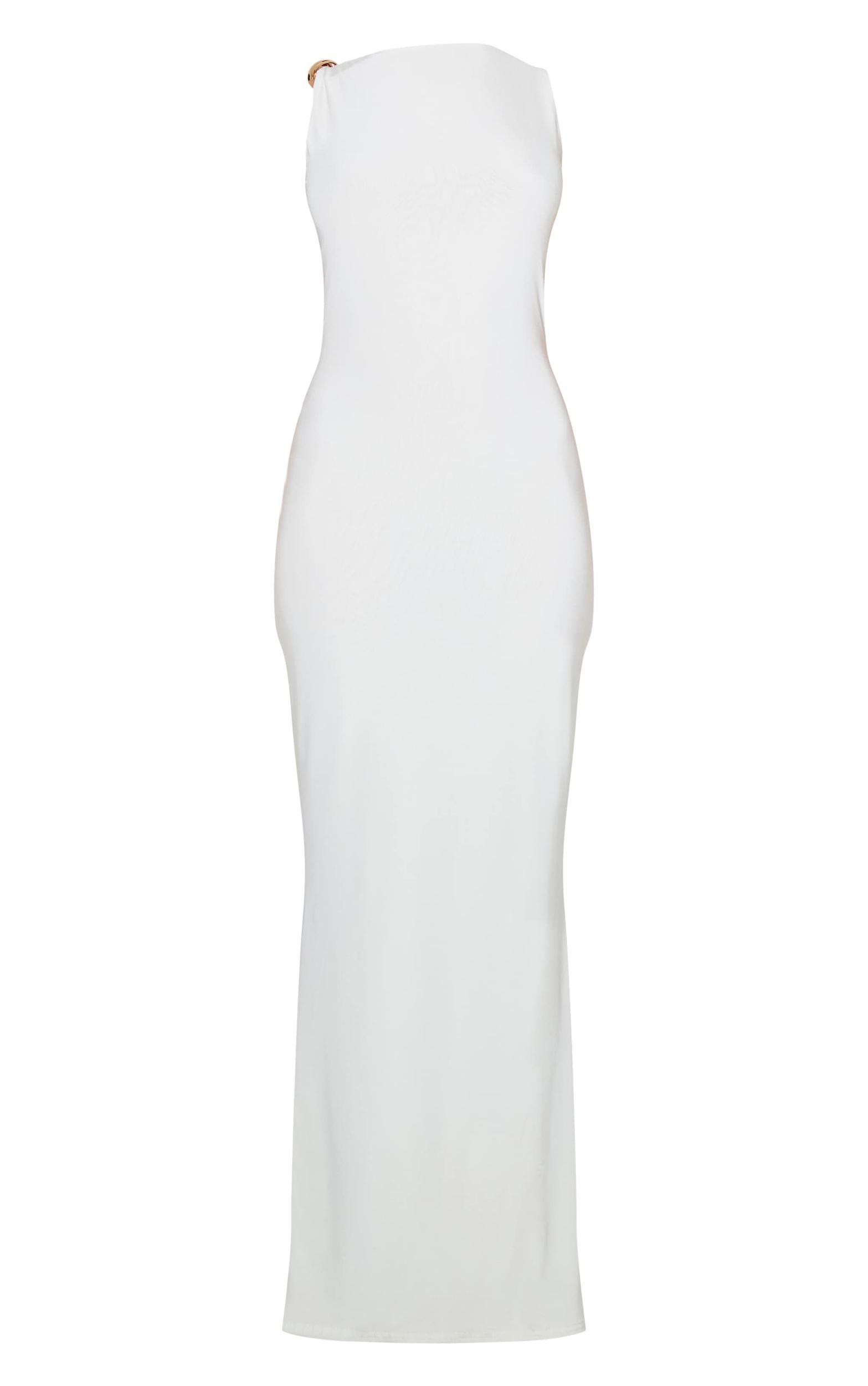 Petite White Gold Trim Detail Maxi Dress Product Image