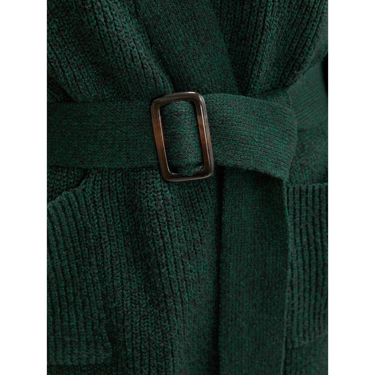 Plus Size Soft Pointelle Knit Pocket Belted Open Front Cardigan Cyan Women Casual Loose Long Sleeve Dailywear Cardigans BloomChic 10/M Product Image