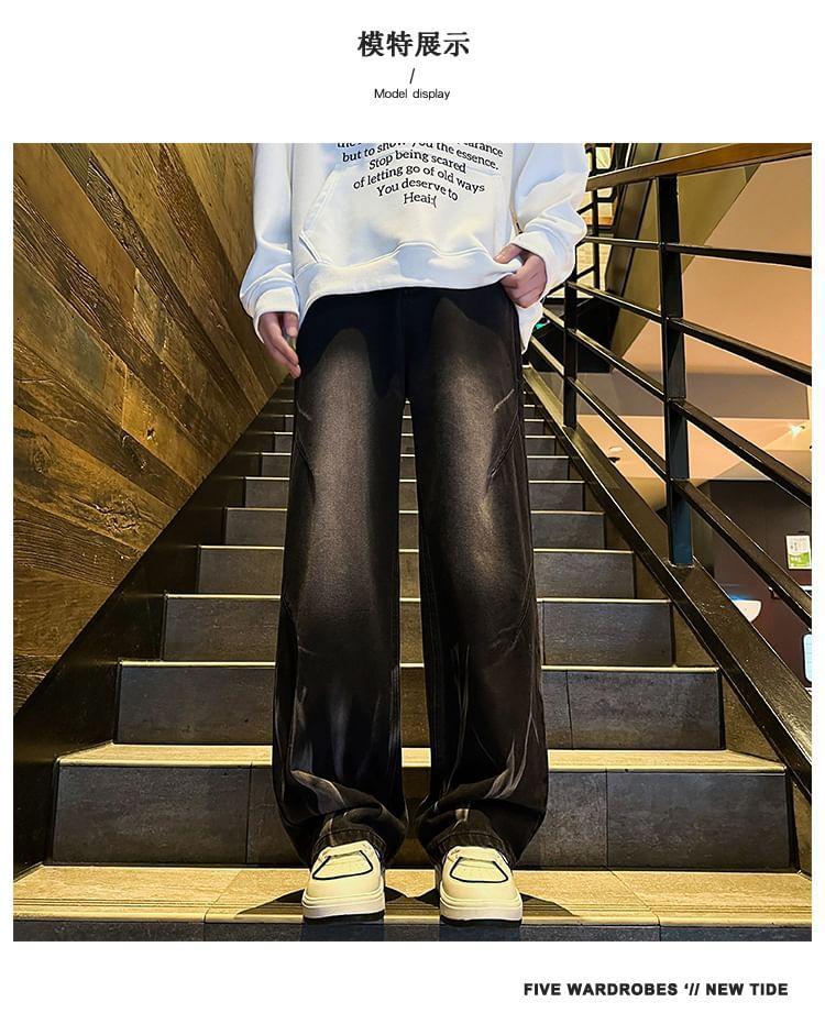 Mid Rise Washed Straight Leg Jeans Product Image