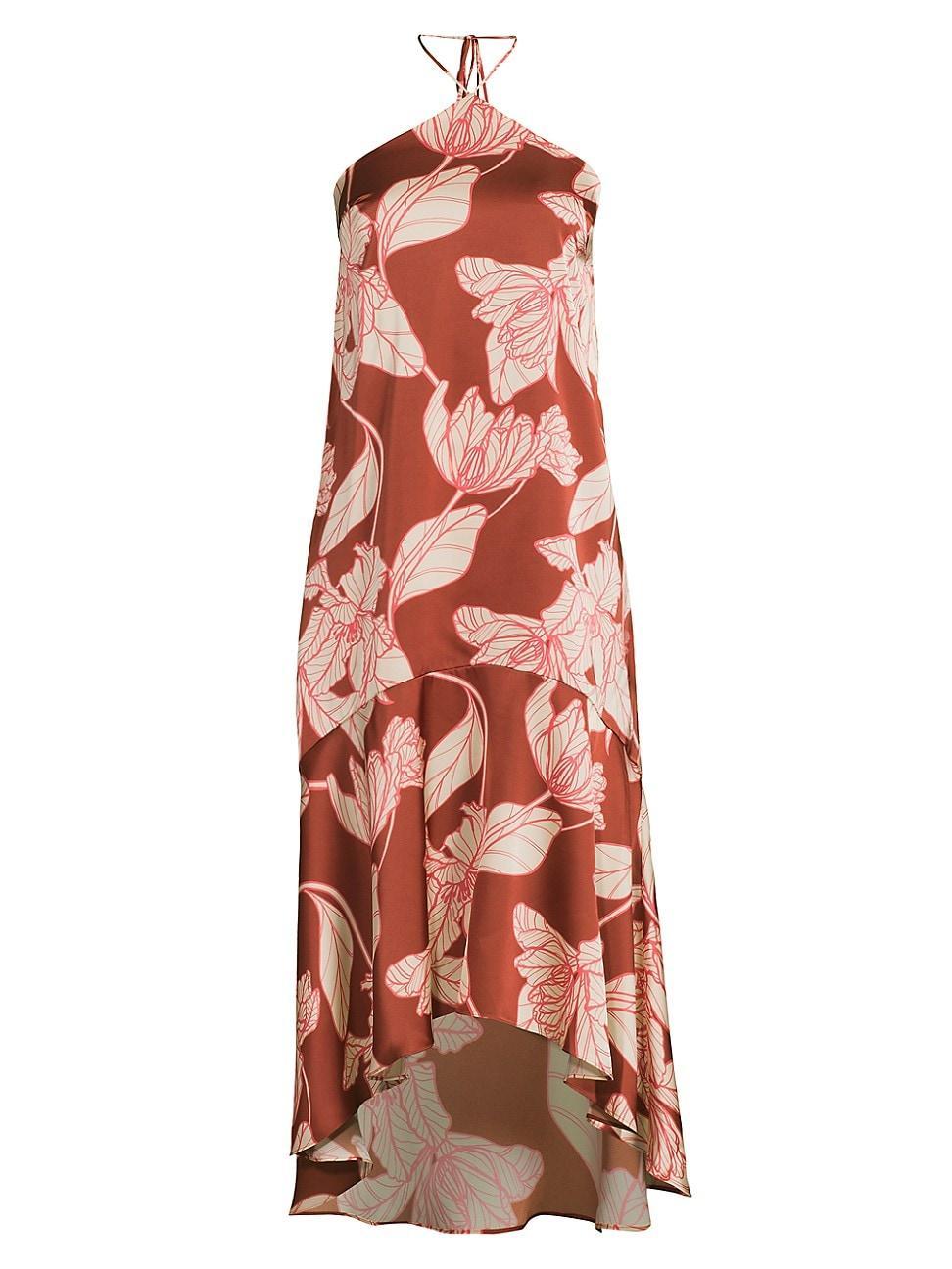 Womens Layla Floral Satin Halterneck Midi-Dress Product Image