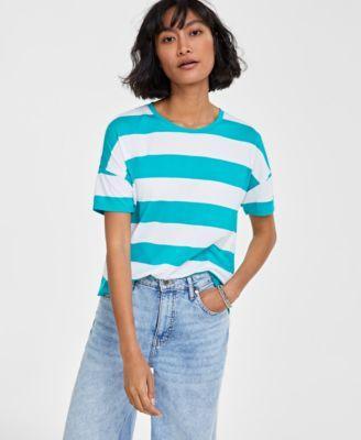 On 34th Womens Rugby Stripe Drop-Shoulder T-Shirt, Created for Macys Product Image