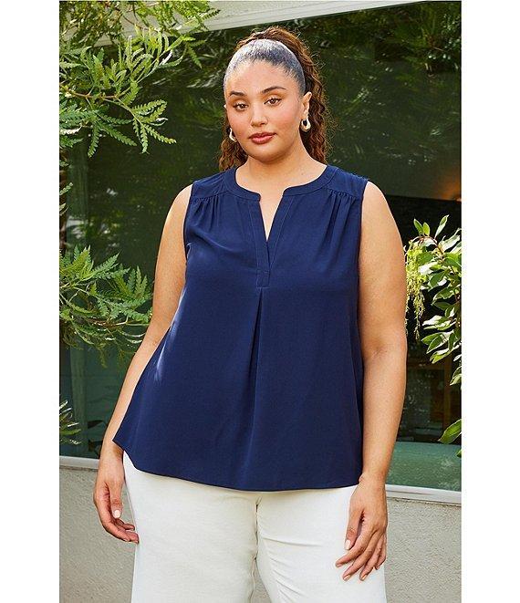 Skies Are Blue Plus Size Split Neck Sleeveless Blouse Product Image