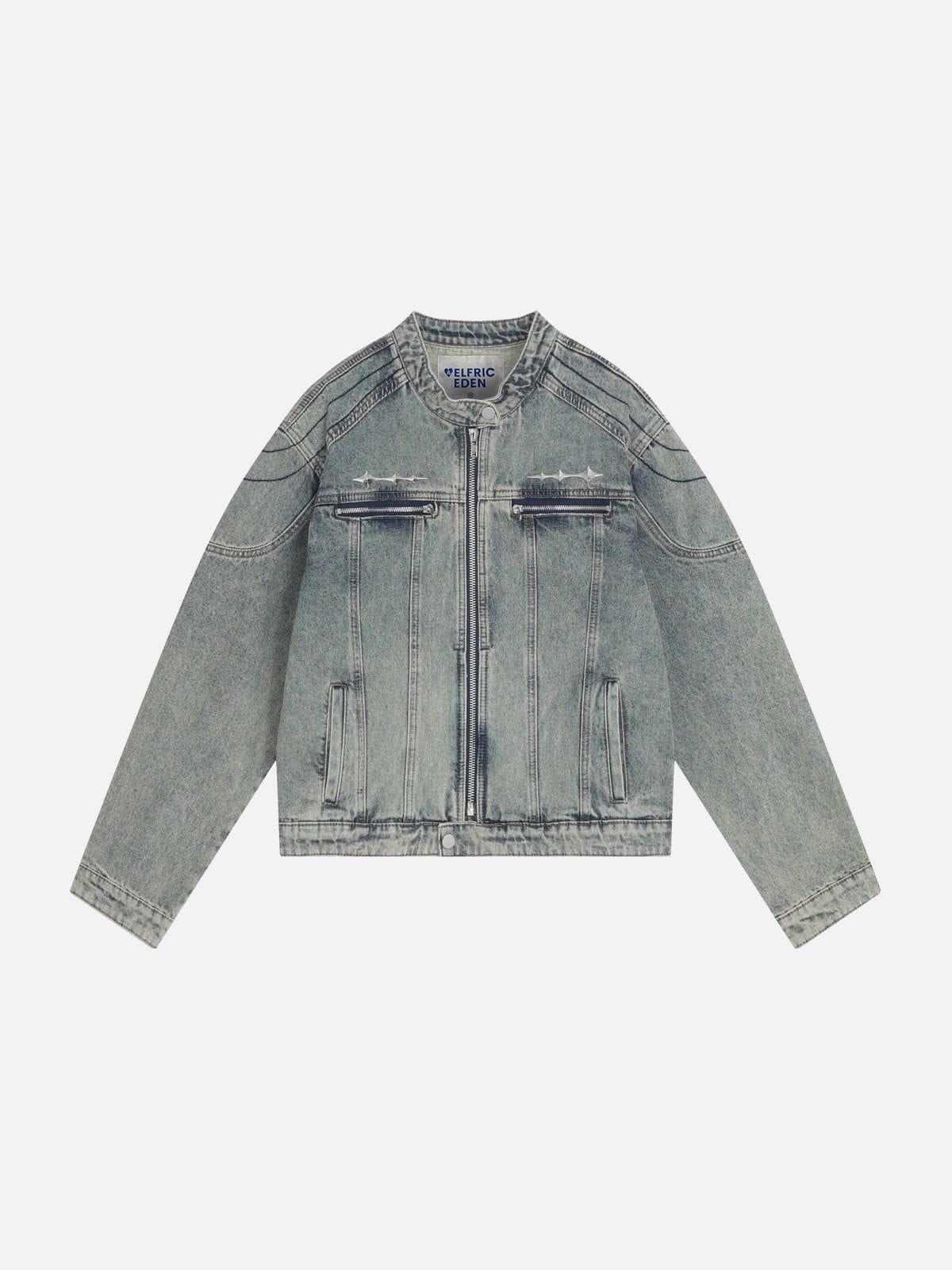 Aelfric Eden Cropped Washed Denim Racing Jacket Product Image
